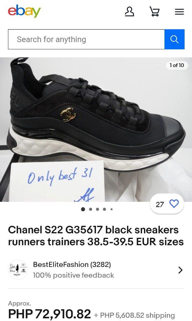 Chanel S22 G35617 black sneakers runners trainers 38.5-39.5 EUR