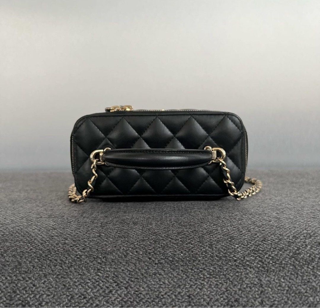 Chanel Long Vanity Top Handle Lambskin Black / Lghw, Luxury, Bags