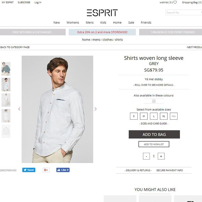 CHEAP LIKE NEW ESPRIT MEN WOVEN SHIRT LONG SLEEVE GREY L