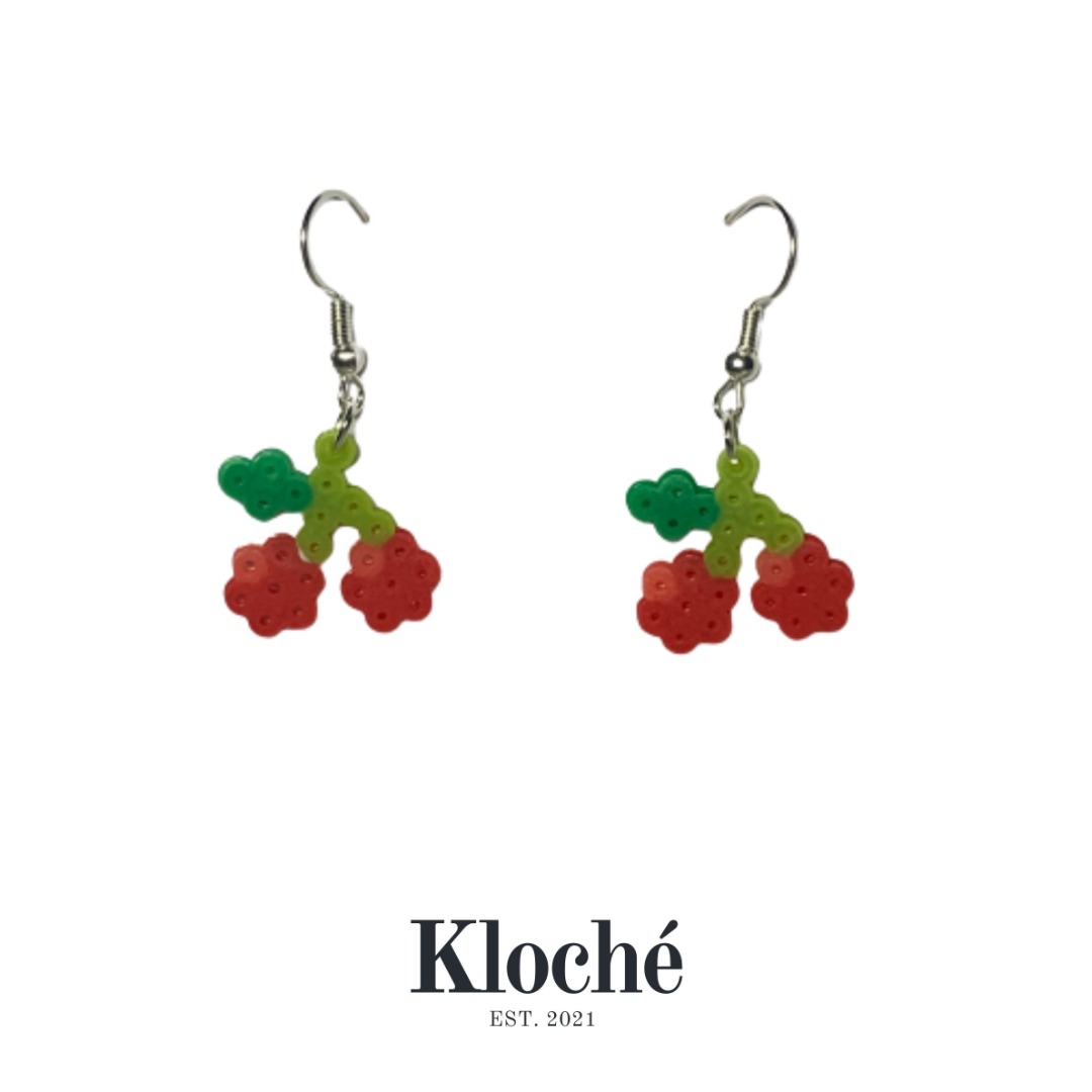 Cherry Perler Bead Earrings, Women's Fashion, Jewelry & Organizers