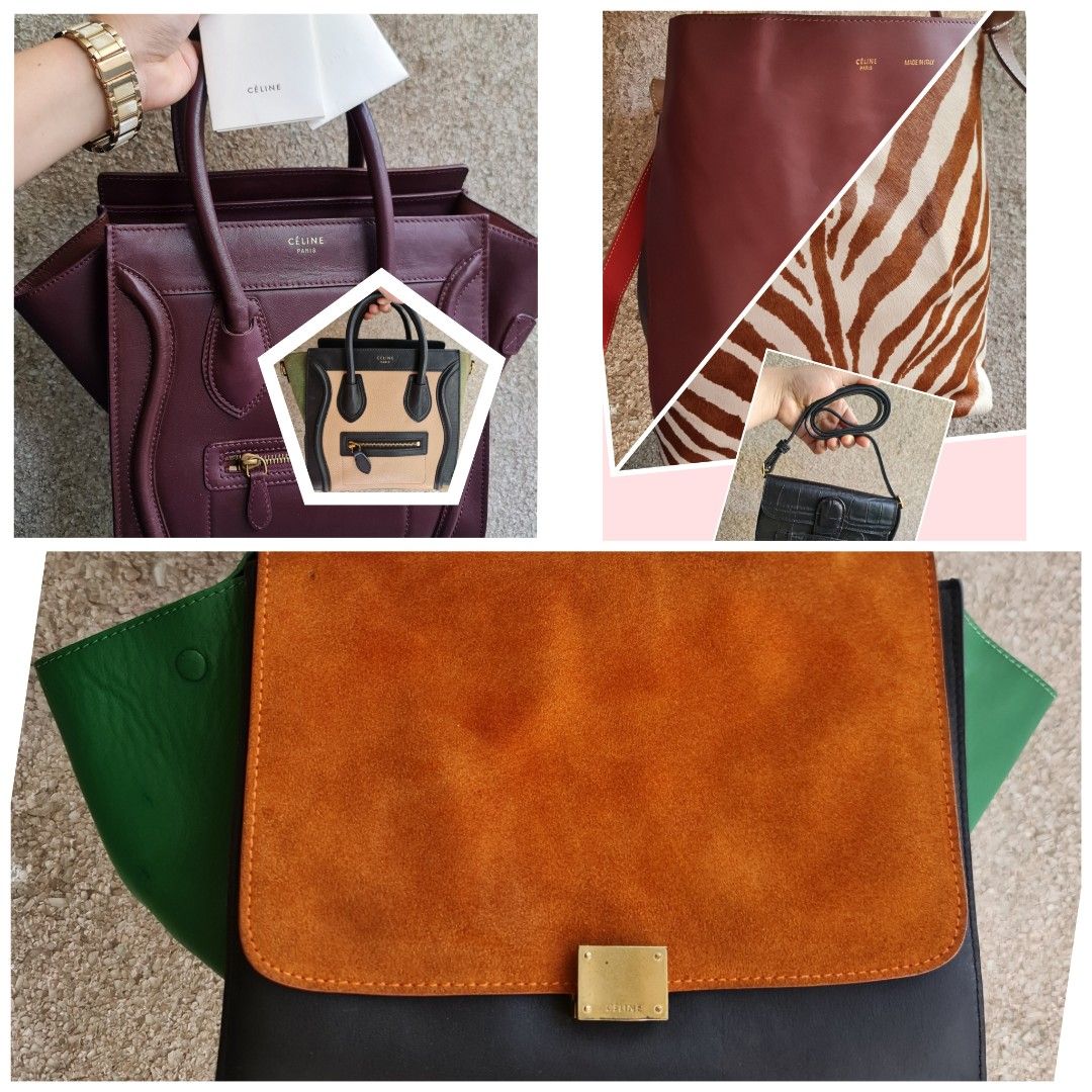 CÈLINE BUNDLE (Category: Luxury Bags & Wallets) located in Butuan. Submitted by yangzzzverzosa (Listing ID 1264218209, Image 1). Description: minimal signs of wear in good condition each bag are posted check details last 2 pic bags are free nano and belt/sling bag 💜💚💛.