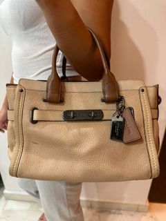 Coach Signature Demi mini Pouch Hand Bag Canvas Leather Beige H4.8×W8  6094 B