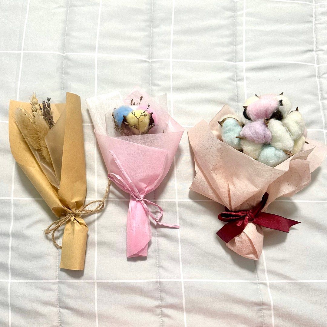 Mini Cotton Bouquet (Pink)  Flower bouquet diy, Floral gifts, Cotton  bouquet