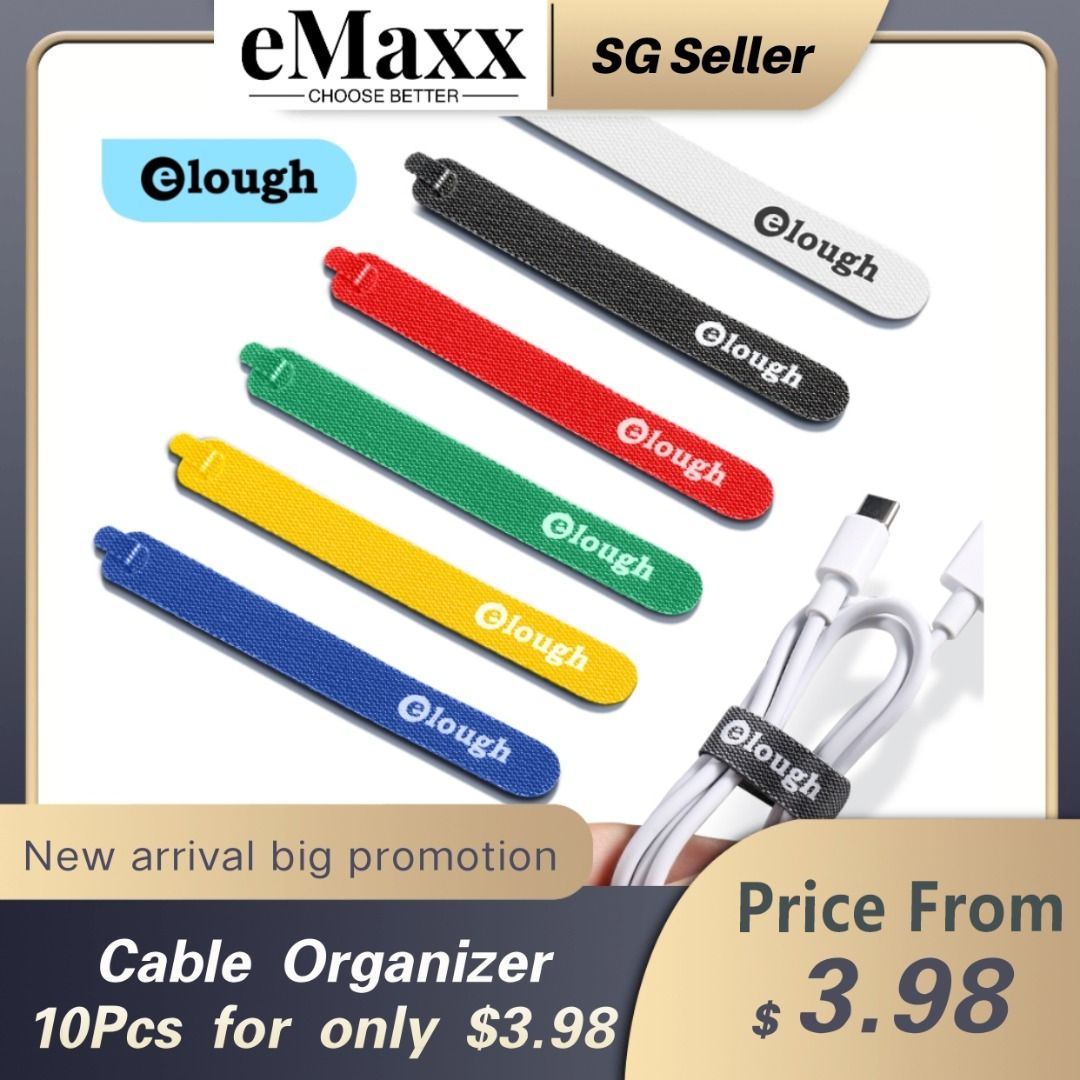 elough Cable Organizers winder Velcro Cable Clips Strap iPhone USB charging cord Management Compatible for Mouse Computer earphone wire ties