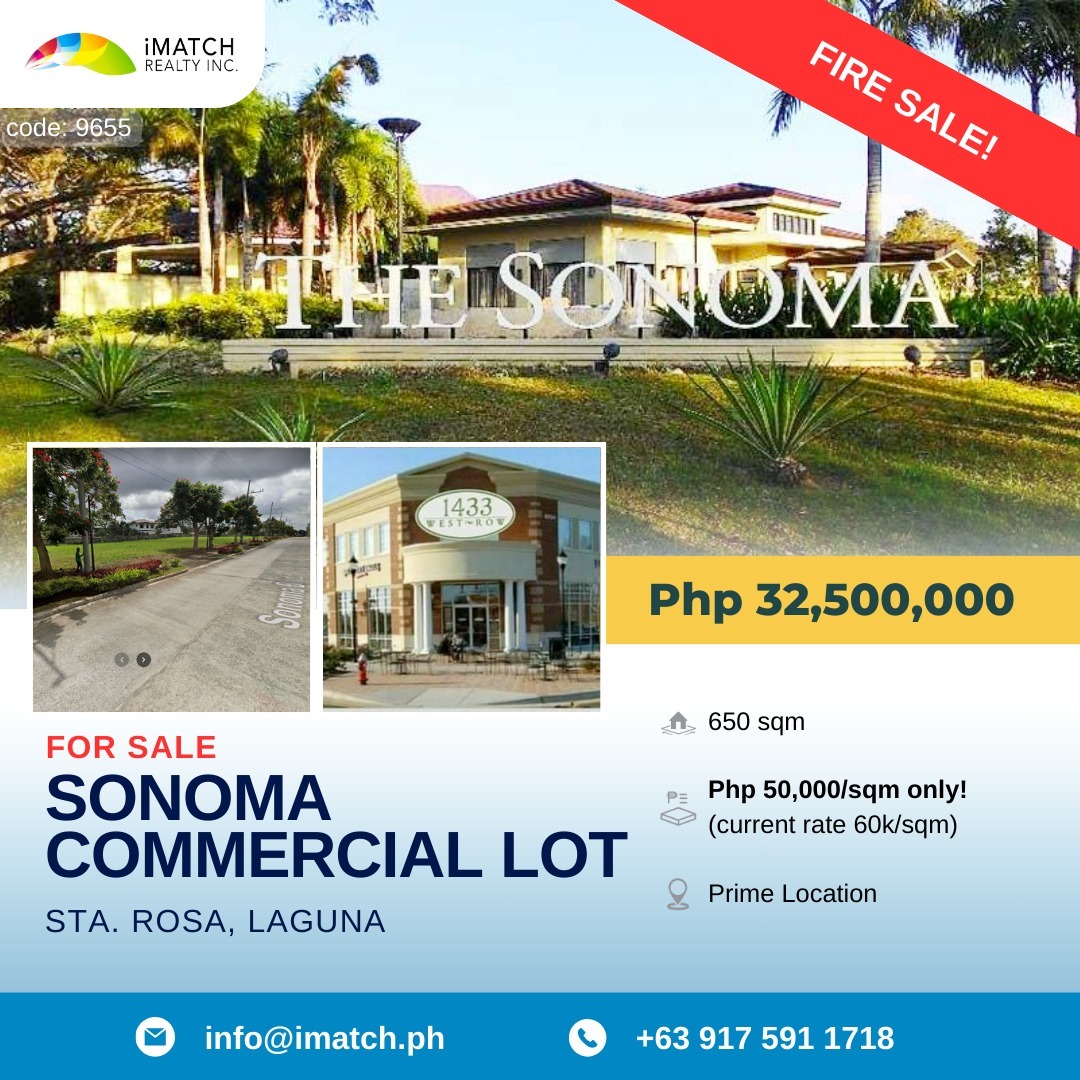 For Sale Commercial Lot in Sonoma, Nuvali, Sta. Rosa, P32.5M, Property