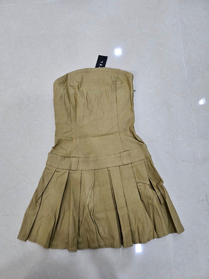 motel payoda bandeau drop waist mini dress Dusty Pink Linen Mini Dress With Bead Detail main image 0