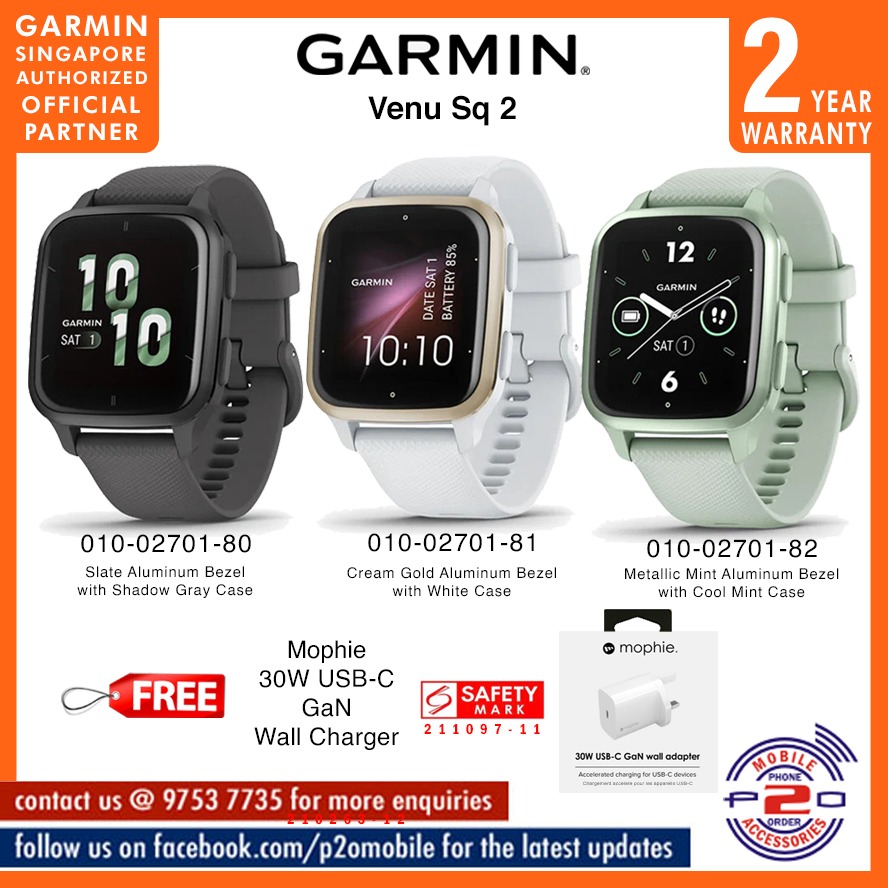 Garmin Venu® Sq 2 GPS-Fitness-Smartwatch, White / Cream Gold
