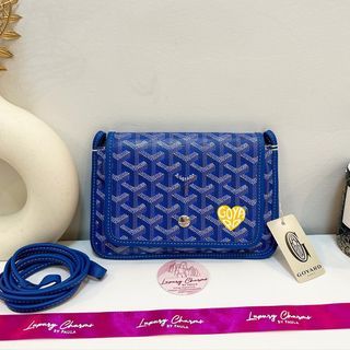 GOYARD Coated Canvas Calfskin Leather Plumet Wallet Clutch Crossbody Bag  Blue W1