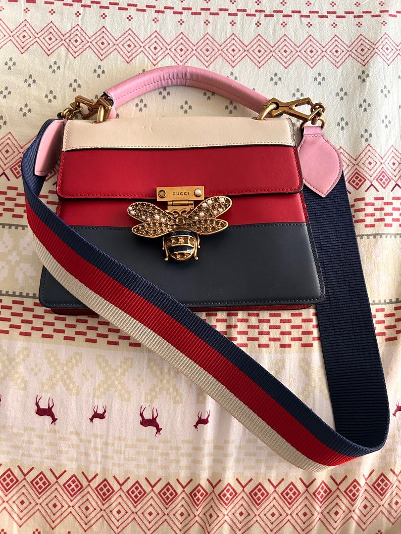 Gucci B Clasp Stripe Leather Shoulder Bag