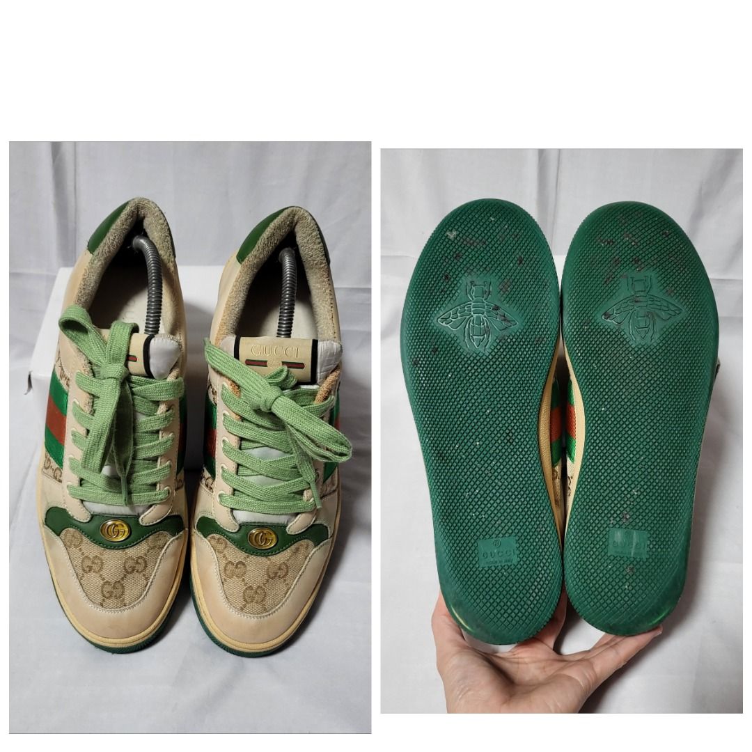 GUCCI Monogram Brown and Green Sneakers Size 10