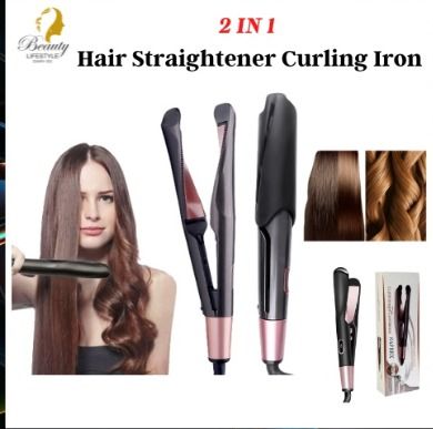 Hair Straightener Curler 2 in1 Iron Straightening Comb Ceramic