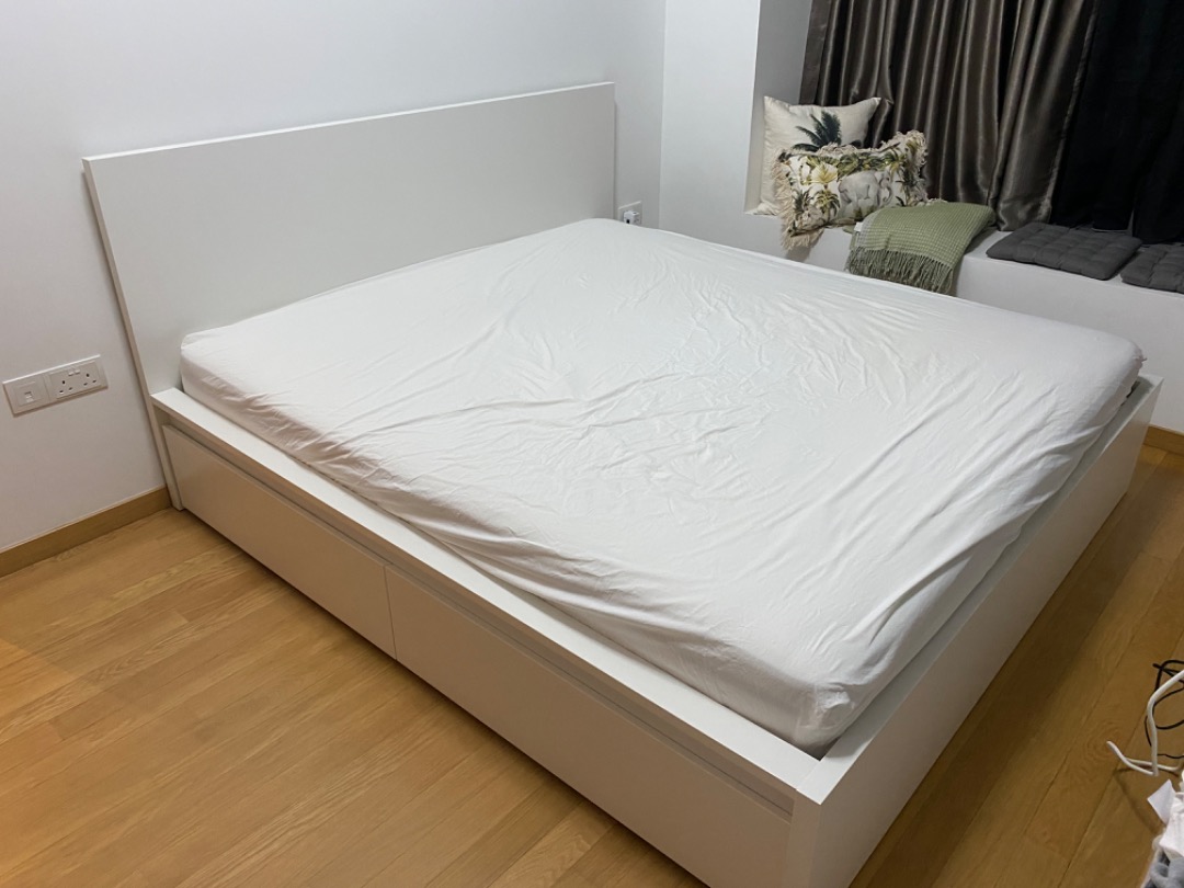 IKEA bed with Storage Boxes (Malm) + Mattress, Furniture & Home Living