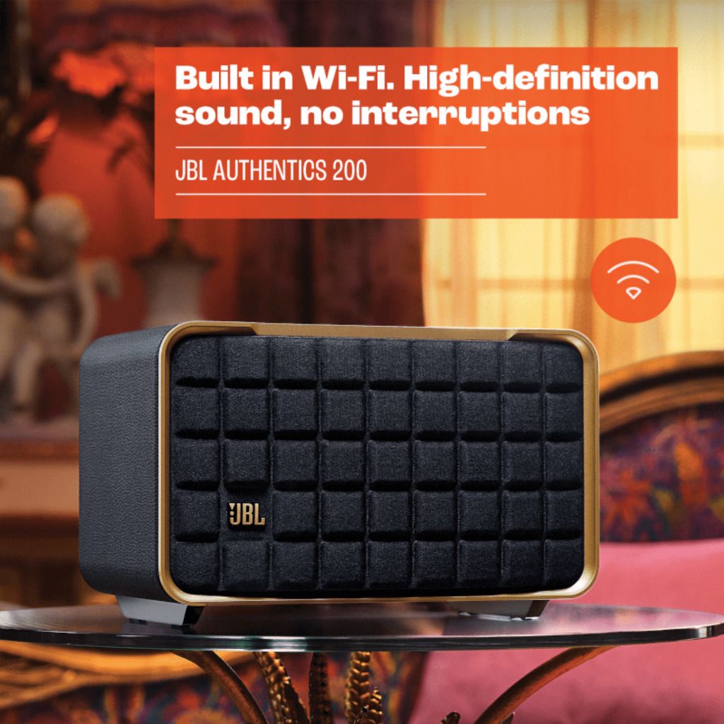 JBL Authentics 300  Portable smart home speaker with Wi-Fi, Bluetooth and  voice assistants with retro design.