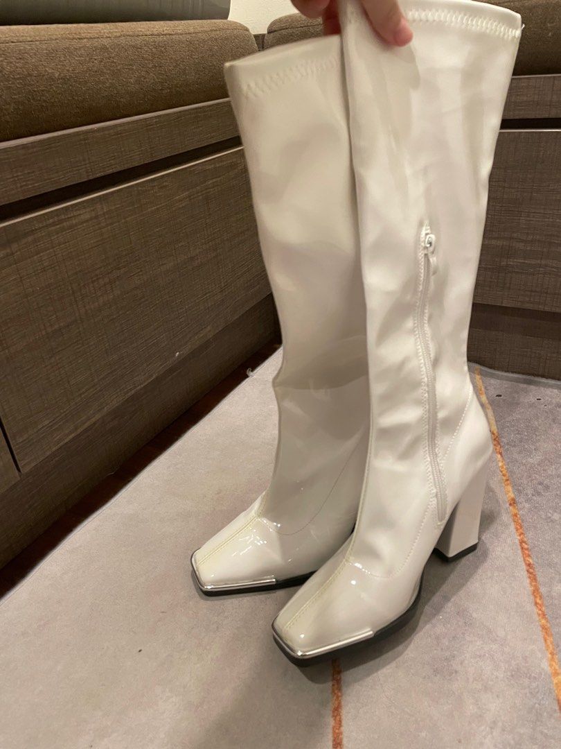 White leather clearance thigh boots