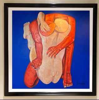 LOVERS 35x35 inches OIL ON CANVAS Painting with Wood Frame, Ready to Hang