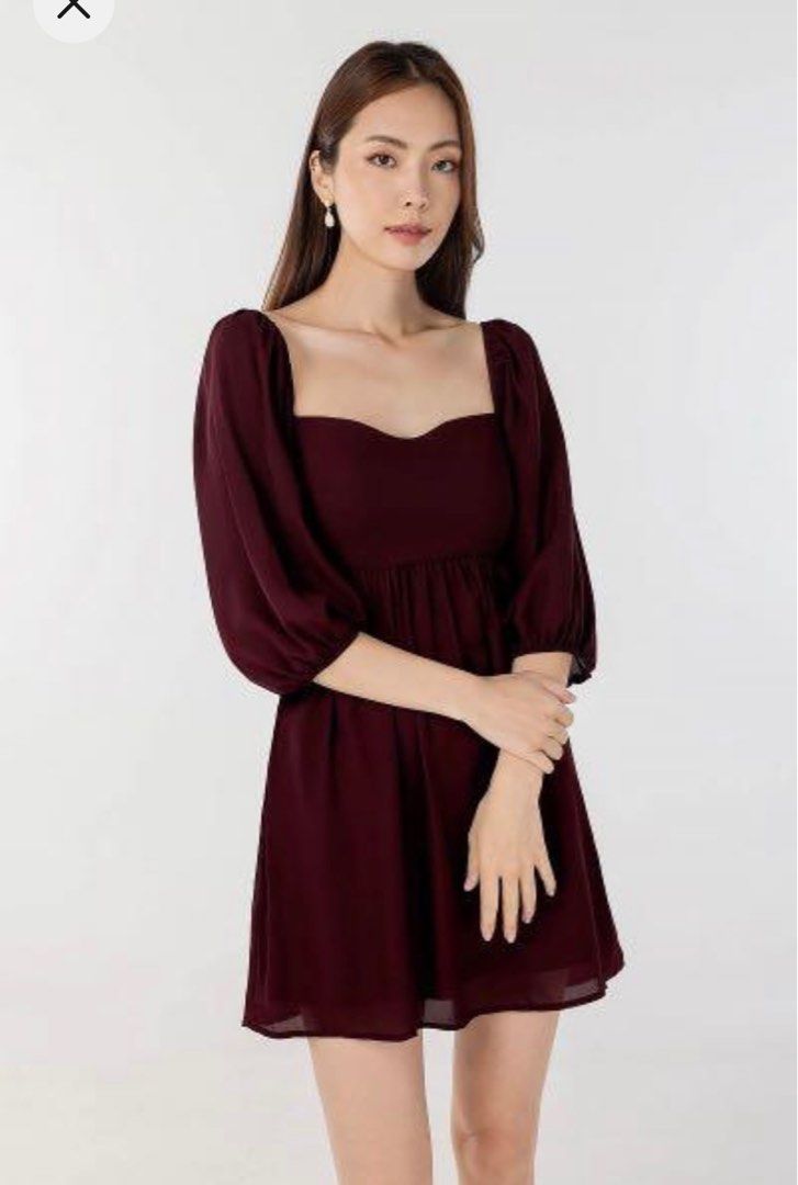 Lovet Gracie Sweetheart Maroon Chiffon Dress Women s Fashion