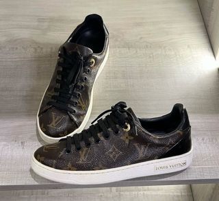 Louis Vuitton, Shoes, Louis Vuitton White Leather Frontrow Sneakers  Canvas Monogram Womens Size 39