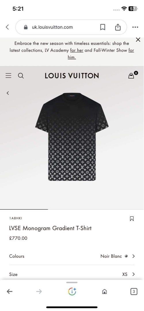 LOUIS VUITTON LV MONOGRAM GRADIENT BLACK WHITE T SHIRT