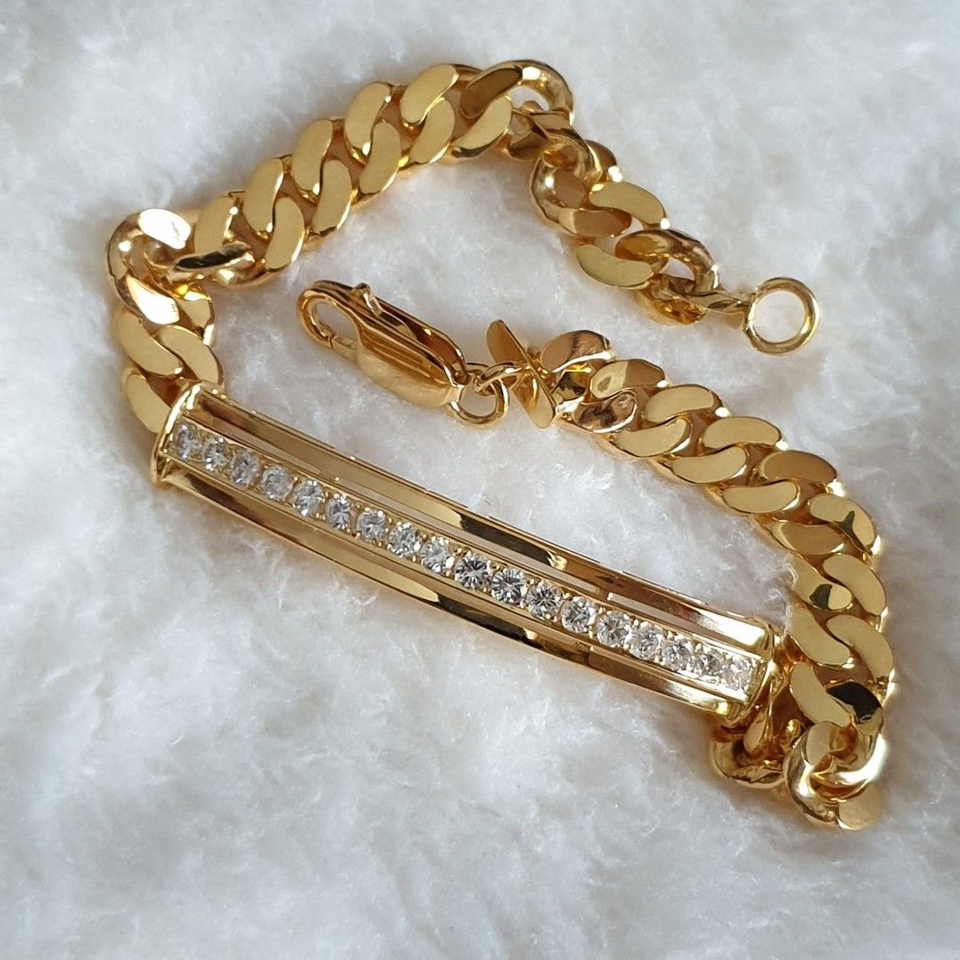 BRAND NEW Men s Solid 916 Gold Diamond Bracelet Men s Fashion