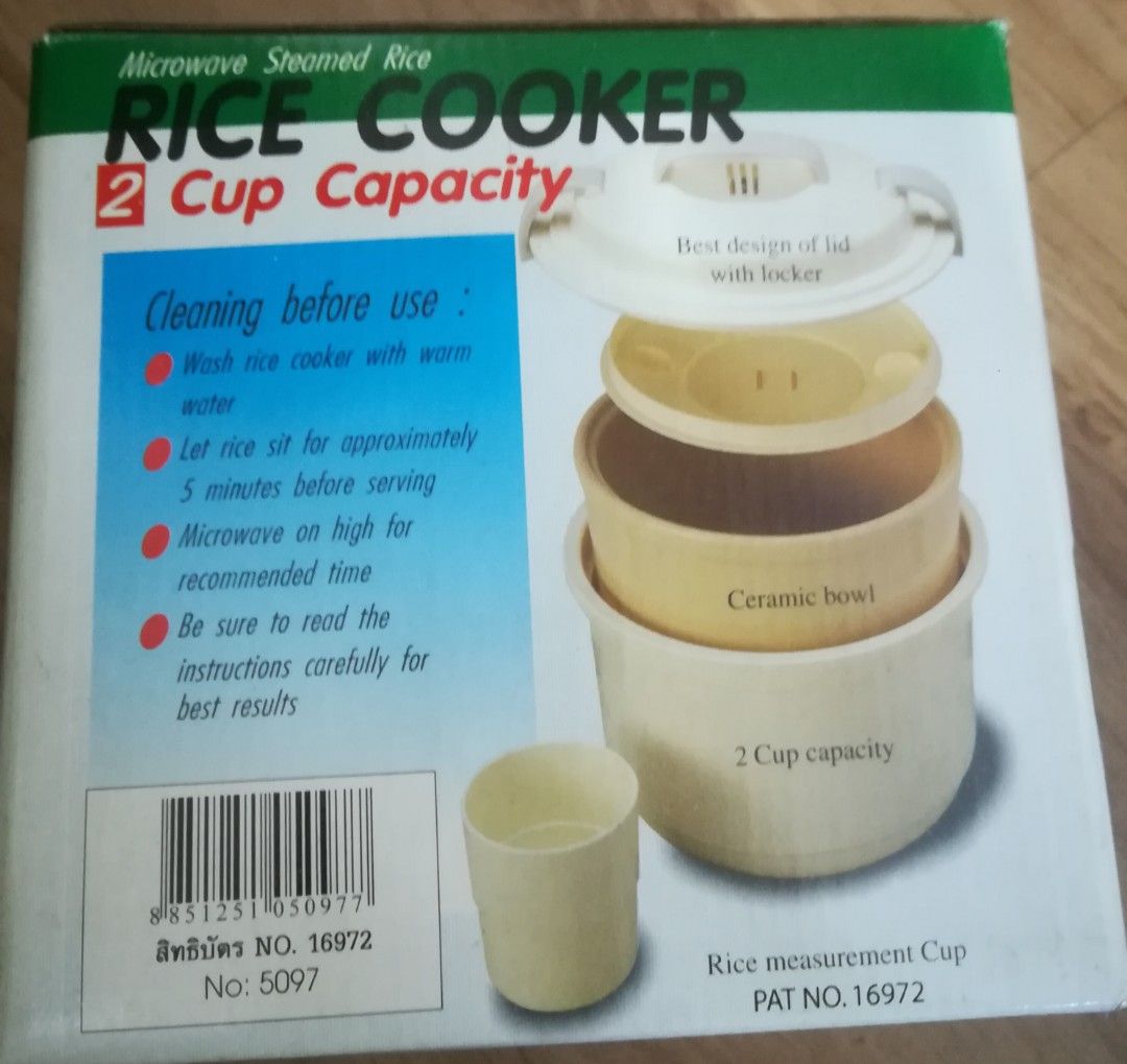 Microwave Steamed Rice Cooker (Category: Cookware & Accessories) located in Manila. Submitted by groovy.groovy (Listing ID 1264143363, Image 2). Description: A Rice cooker ware that can be place in a microwave oven. Cookware easy to use, clean, detachable. Design material , plastic (microwavable), and ceramic Lid with lock 2 cup rice capacity. For leftover rice, the ceramic pot comes with a lid and can be easily stored inside the refrigerator. Co
