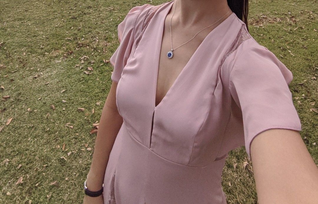 Midi dress with lace godet panels