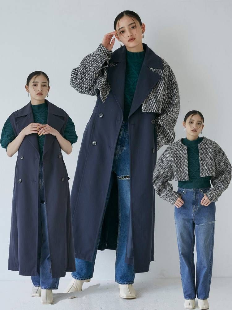MURUA 3way tweed layered trench coat, 女裝, 外套及戶外衣服- Carousell