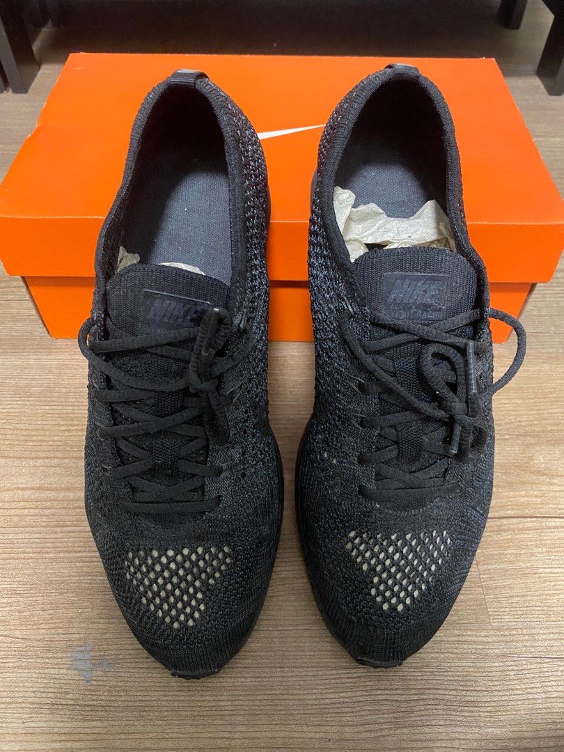 Nike flyknit racer triple black mens sales