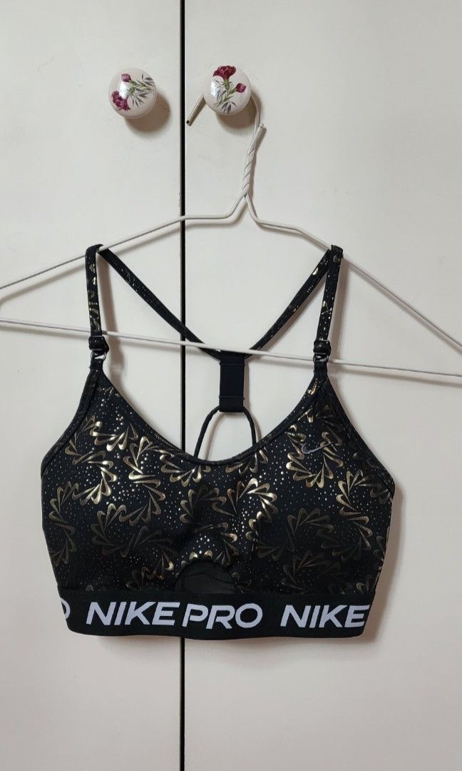 Nike black and gold sports bra best sale