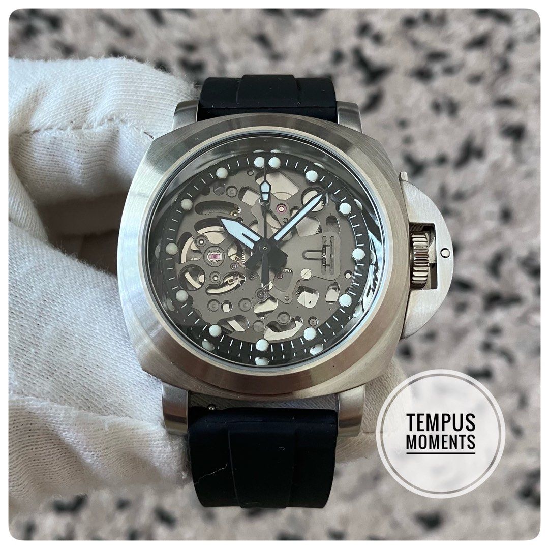 Panerai Black Skeleton steel automatic watch Seiko mod Men s