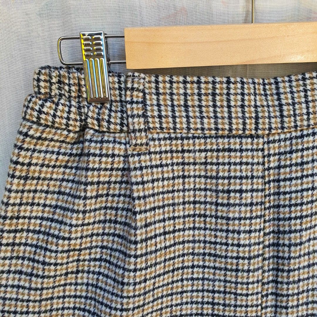 plaid wool wide leg pull-up trousers (Category: Other Bottoms) located in Batangas. Submitted by ghostquire (Listing ID 1257234440, Image 2). Description: thrifted from an ig store 🪴 features a unique tartan pattern in green, side pockets, belt loops, and back garter. heavyweight material. completely lined. wide leg. has NO front closure! for your reference: waist 26-29" length 38" helping tags: pinterest aesthetic vintage y2k cottagecore coquet