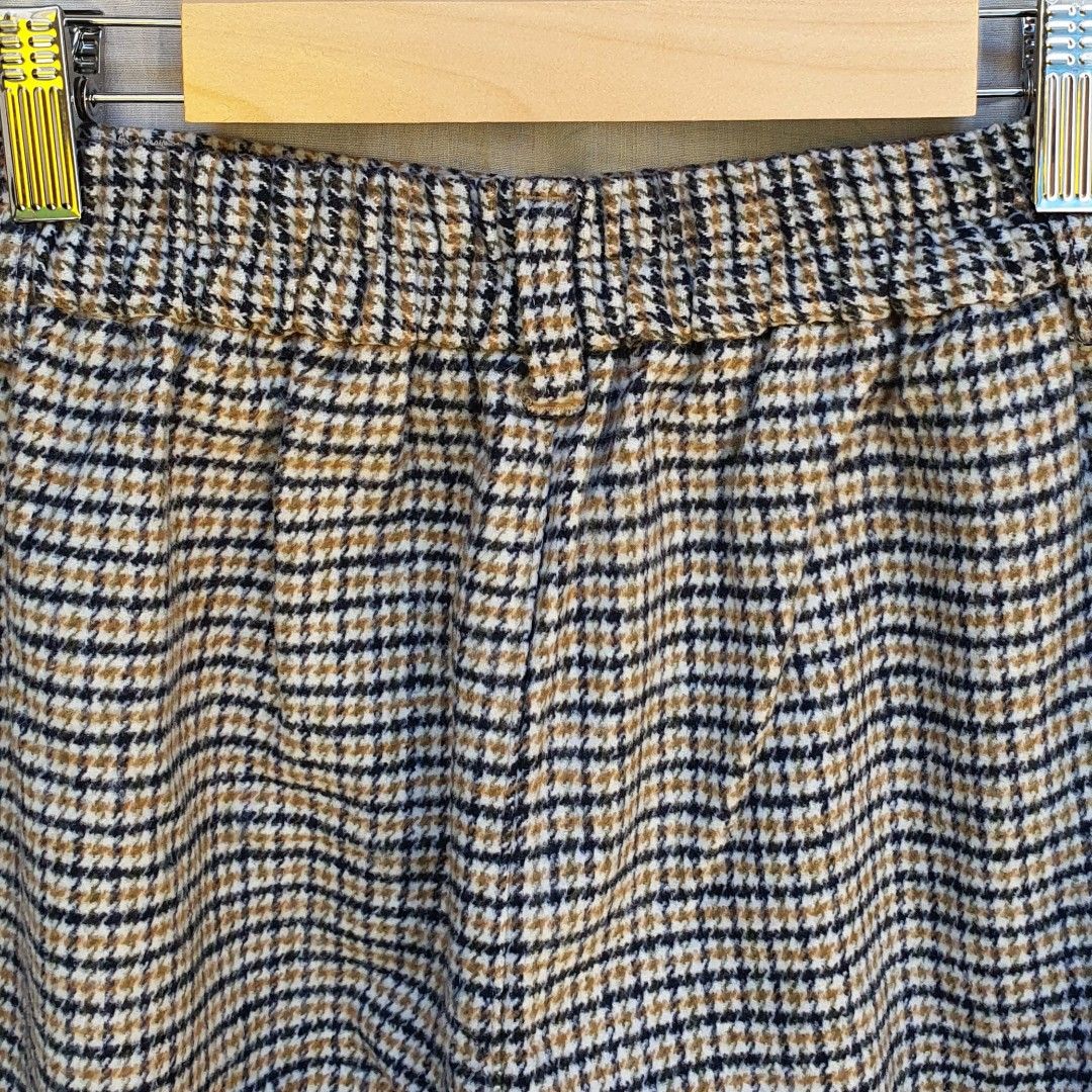 plaid wool wide leg pull-up trousers (Category: Other Bottoms) located in Batangas. Submitted by ghostquire (Listing ID 1257234440, Image 3). Description: thrifted from an ig store 🪴 features a unique tartan pattern in green, side pockets, belt loops, and back garter. heavyweight material. completely lined. wide leg. has NO front closure! for your reference: waist 26-29" length 38" helping tags: pinterest aesthetic vintage y2k cottagecore coquet