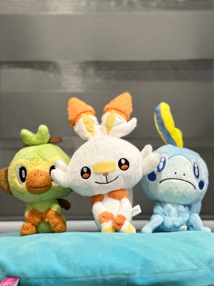 Pokemon Galar Starters 3-Pack Plush - Grookey, Sobble, Scorbunny 8" Stuffed Animals, Officially Licensed