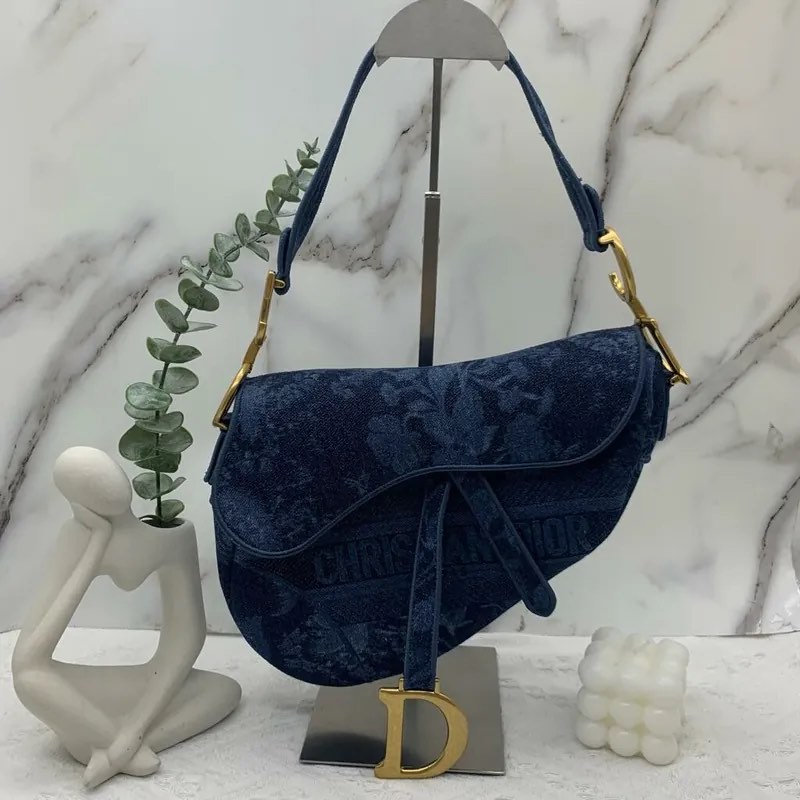 Pre order CHRISTIAN DIOR Canvas Saddle Bag Navy Gold Luxury