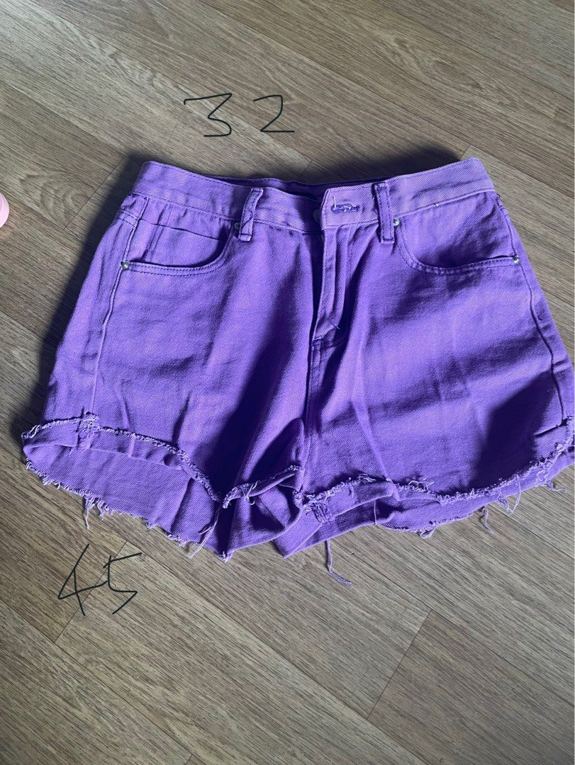 Purple top denim shorts