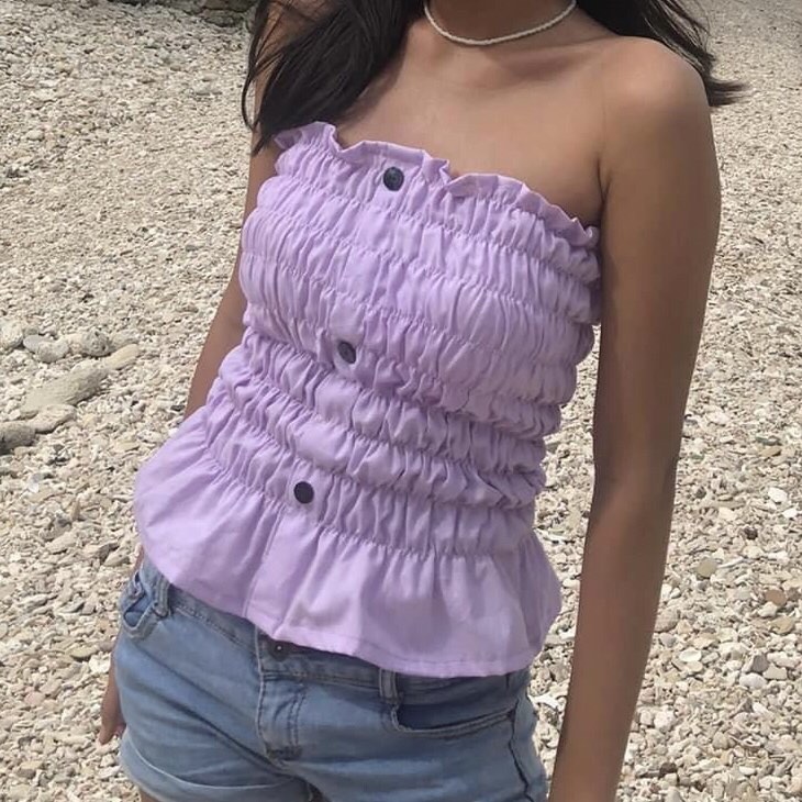 Purple Smocked Tube Top, Women's Fashion, Tops, Sleeveless on Carousell