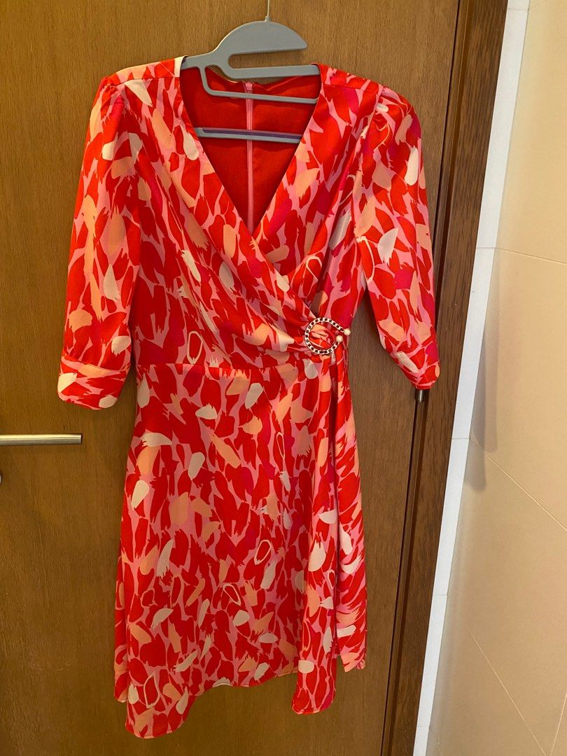 Red floral silk dress sale