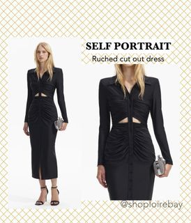 SELF PORTRAIT ruched black maxi midi cut out ruched dress