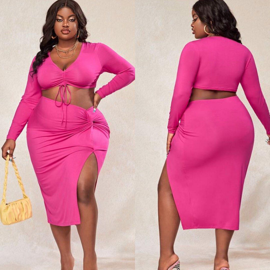 SHEIN CURVE 1XL HOT PINK SEXY COORDINATES COORDS SKIRT AND CROP