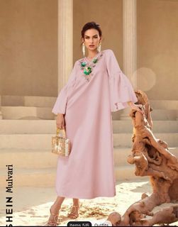 SHEIN Mulvari Pearls Beaded Appliques Flounce Sleeve Dress