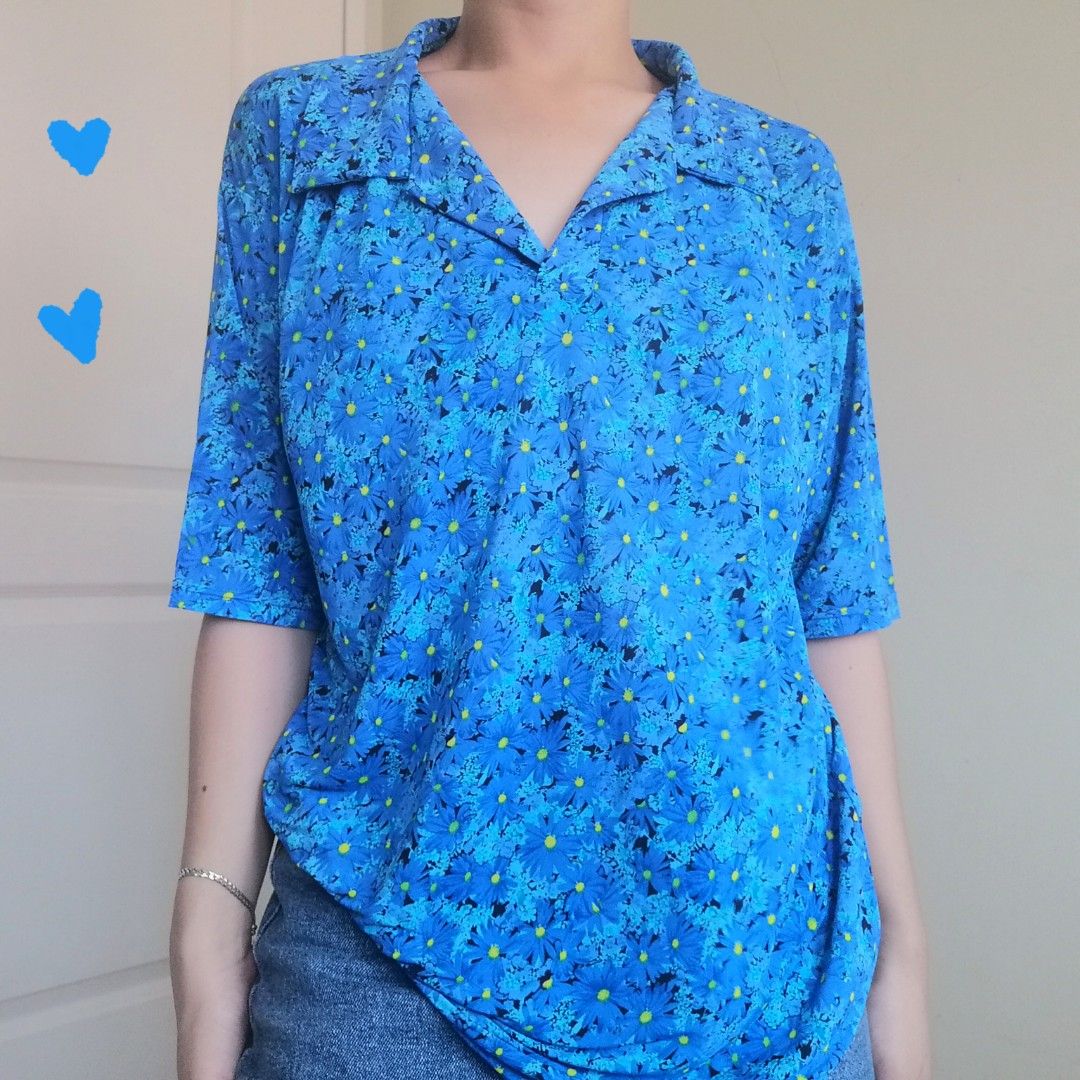 Floral top polo shopee
