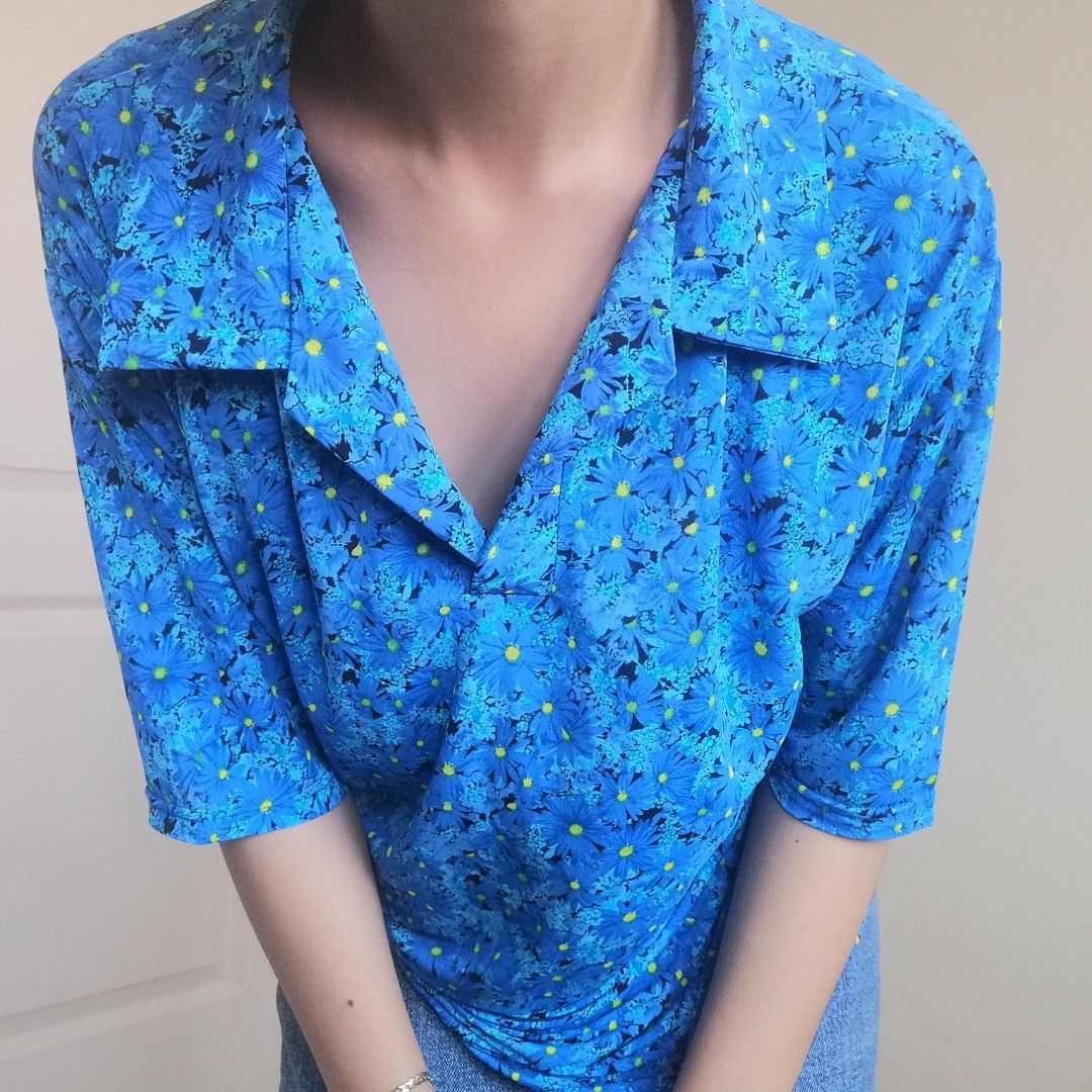 Floral top polo shopee