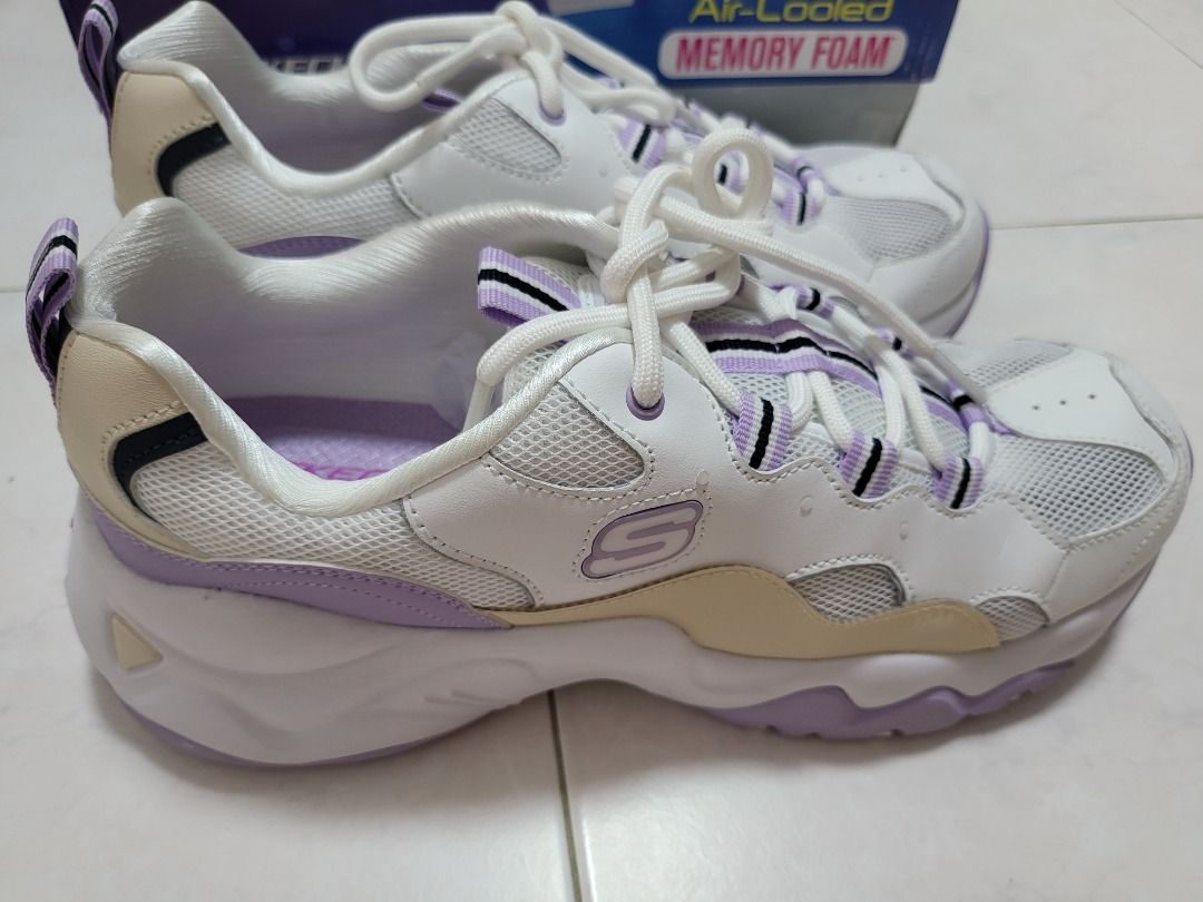 Skechers White Lavender Purple Walking Sports Shoes with Memory