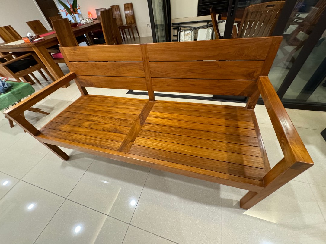 Solid Nyatoh Wooden Bench / Full Body Day Bed with cushion (Rare ...