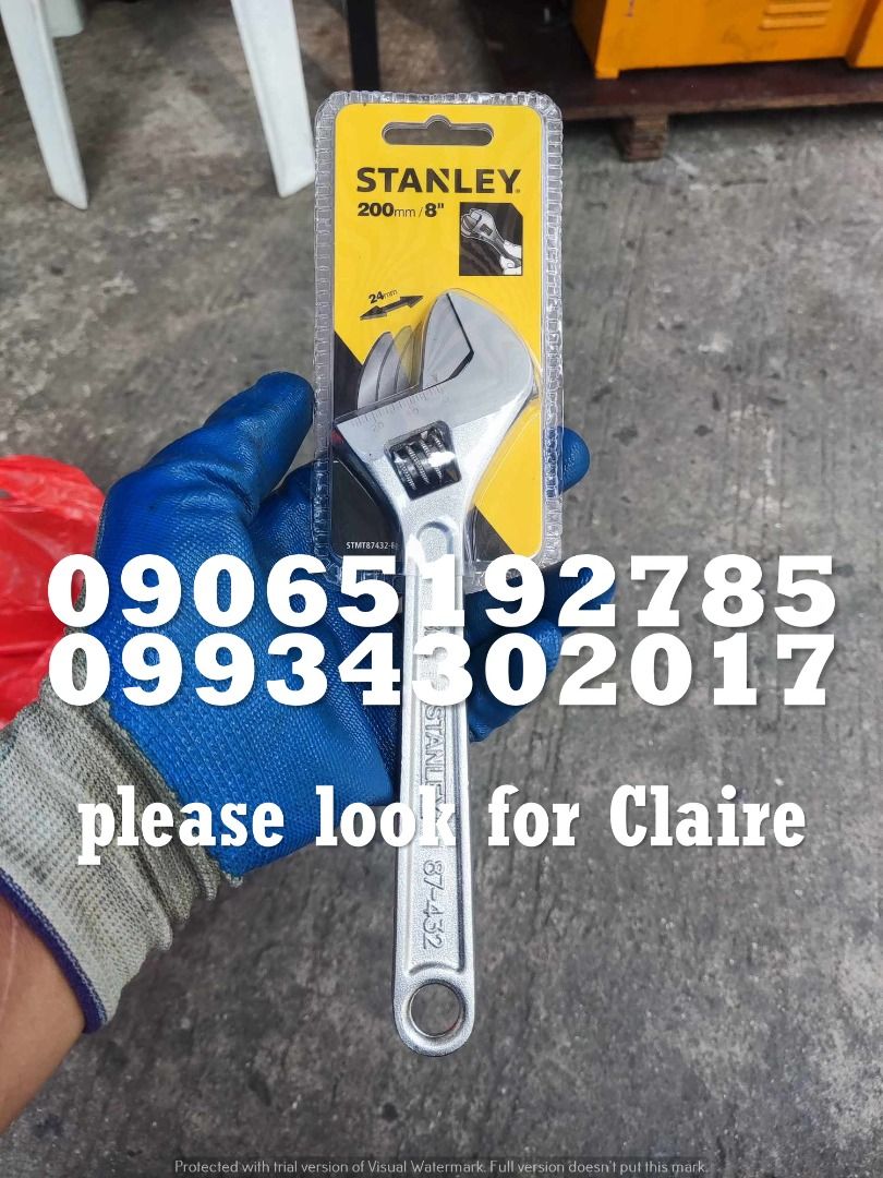 Stanley Adjustable Wrench (Category: Construction Tools & Equipment) located in Makati City. Submitted by claire_joy (Listing ID 1264147290, Image 1). Description: CONTACT DETAILS: 📌 0-9-9-3-4-3-0-2-0-1-7 📌0-9-0-6-5-1-9-2-7-8-5 🧭LOCATION: 📍Manila Mayhaligue St. Abad Santos Manila 📍Cavite Centennial Rd Kawit Cavite note: price may change without prior notice..