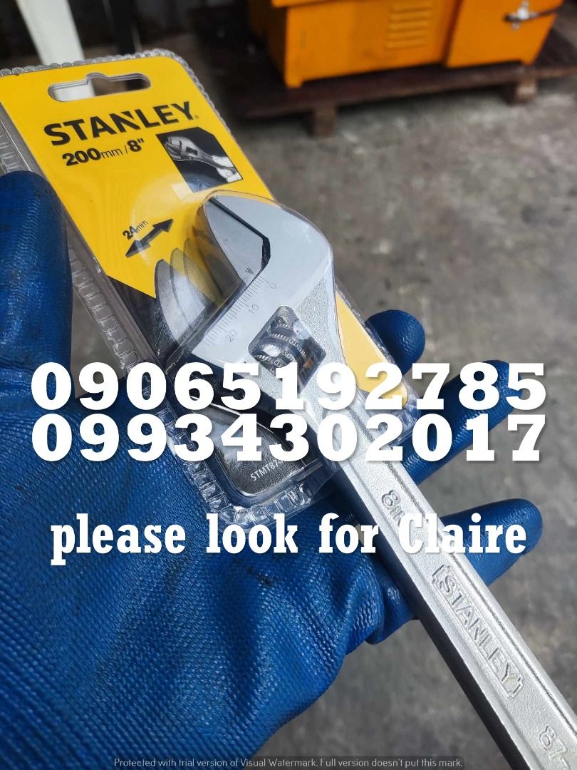 Stanley Adjustable Wrench (Category: Construction Tools & Equipment) located in Makati City. Submitted by claire_joy (Listing ID 1264147290, Image 2). Description: CONTACT DETAILS: 📌 0-9-9-3-4-3-0-2-0-1-7 📌0-9-0-6-5-1-9-2-7-8-5 🧭LOCATION: 📍Manila Mayhaligue St. Abad Santos Manila 📍Cavite Centennial Rd Kawit Cavite note: price may change without prior notice..