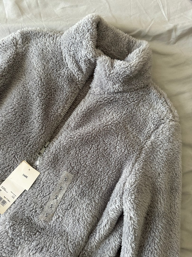 Uniqlo Grey Fluffy Yarn Jacket, Women's Fashion, Coats, Jackets and
