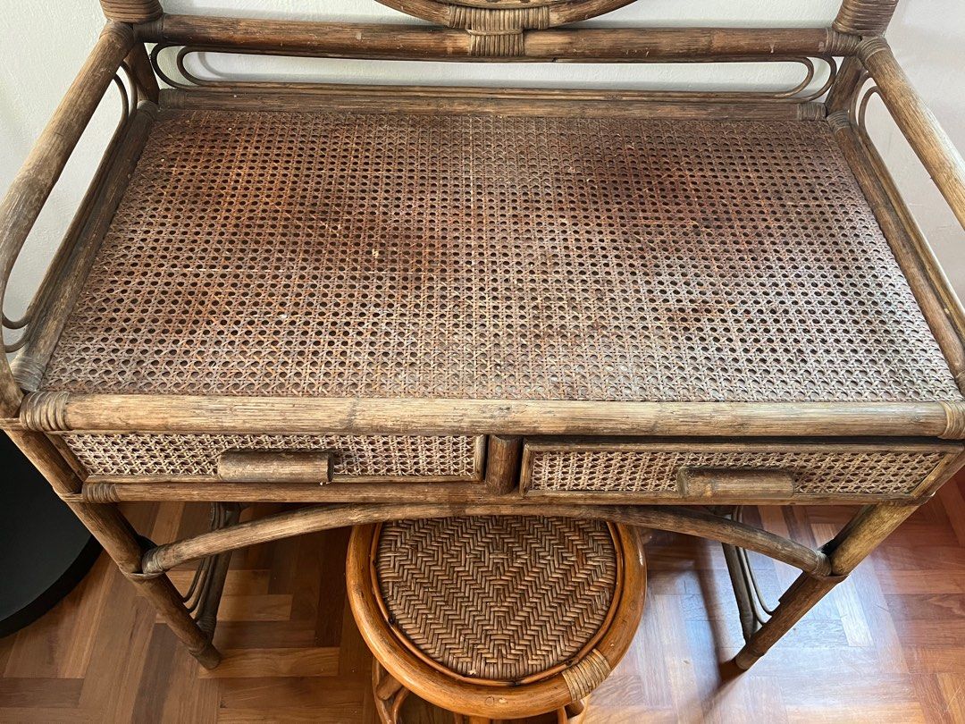 Vintage Rattan Dressing Table, Furniture & Home Living, Furniture ...