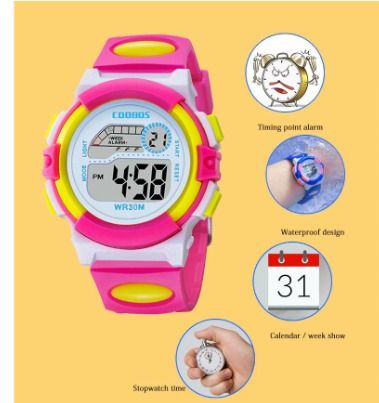 Waterproof Design Kids Watch Cute Pink Girl Digital Sports Led