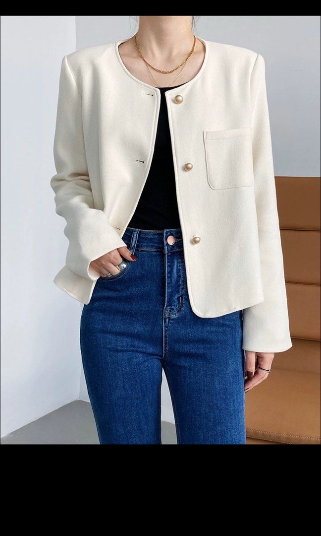 White fitted hotsell jacket womens