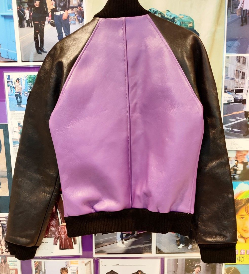 Purple and black leather jacket sale